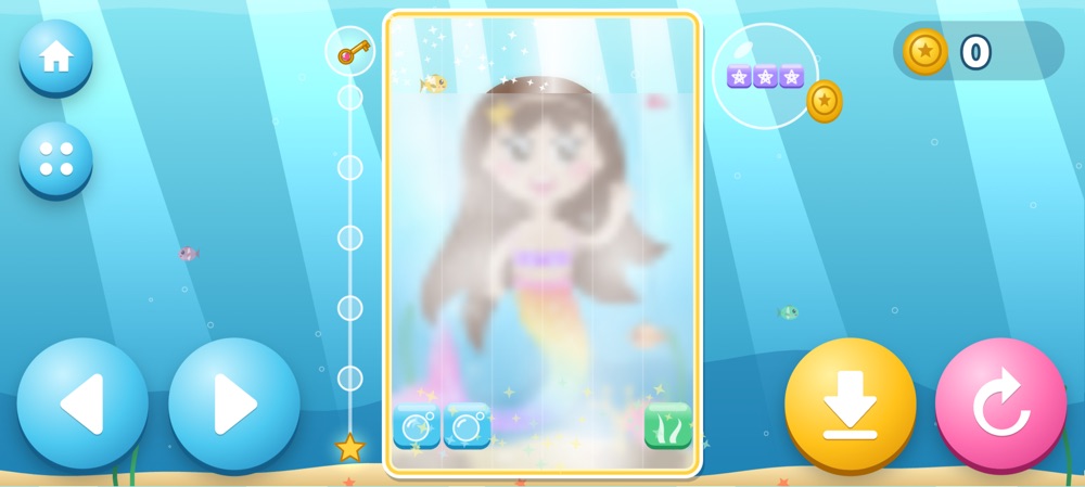 Treasure Blocks: sea blocks sinking into a well in front of a misty picture of Isabella