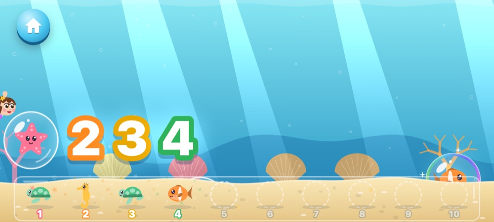 Bubble Party: creatures counted into an aquarium